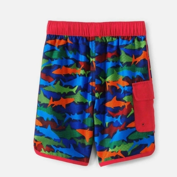 Lands’ End Deep Sea Navy Multicolor Shark Pattern Swim Trunks XL(14S-16S) - Picture 3 of 12